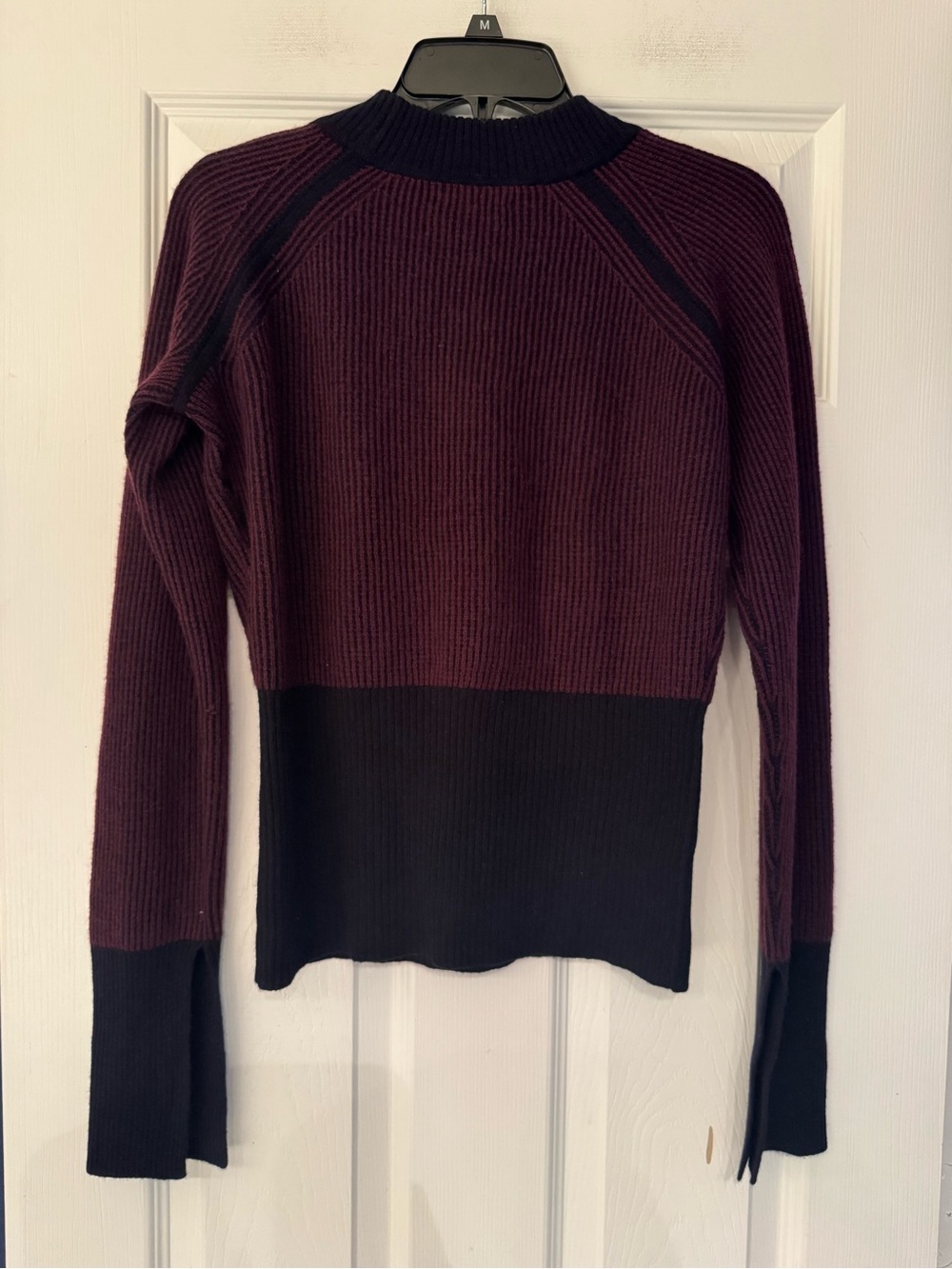 Equipment Ribbed Two-Tone Crewneck Sweater Women’s Purple & Blue Size Small - Picture 3 of 9